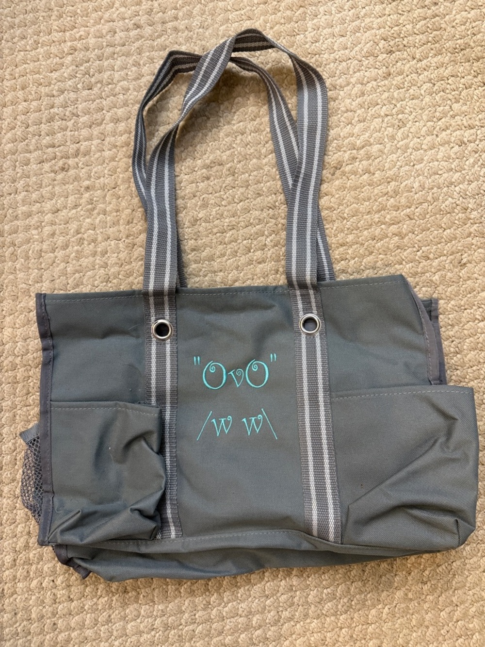 Gray Canvas thirty-one Tote Bag with Teal Embroidery
